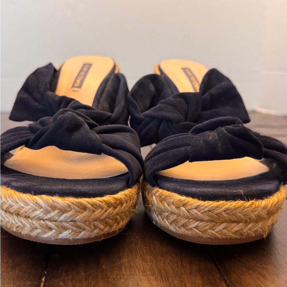 Stuart Weitzman Sarina Black Suede Espadrille Sandals Wedge Sz Women’s 10 - Picture 7 of 11